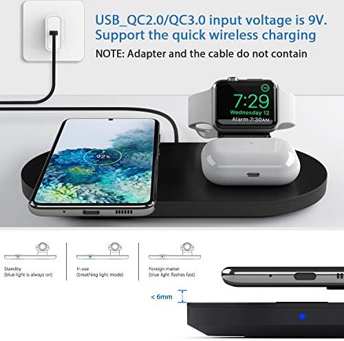 Seacosmo 3-in-1 Fast Wireless Charging Station for i Phone, Samsung, Air Pods, and Apple Watch – Sleek Black Design, Qi-Certified, Multi-Device Compatibility for Streamlined Charging Experience – Elevate Your Tech Setup with Enhanced Speed and Convenience