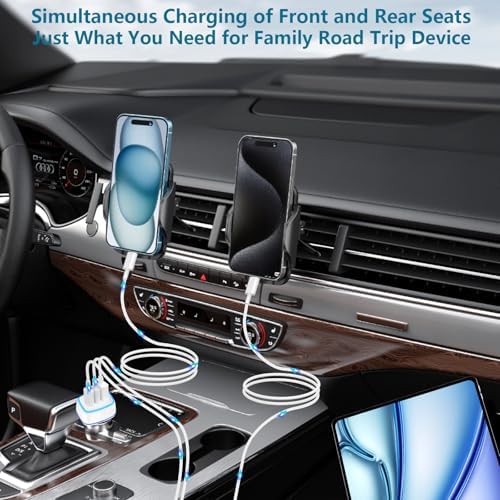 KYOHAYA 90 W Car Charger Bundle – 4-Port USB-C & USB-A Fast Charging Adapter for i Phone 16/15/14/13/12/11 Pro, Galaxy S25/S24, Google Pixel – High-Speed Dual Charging Solution for Road Trips and Daily Commutes – Durable, Compact Design for Enhanced Compatibility and Performance