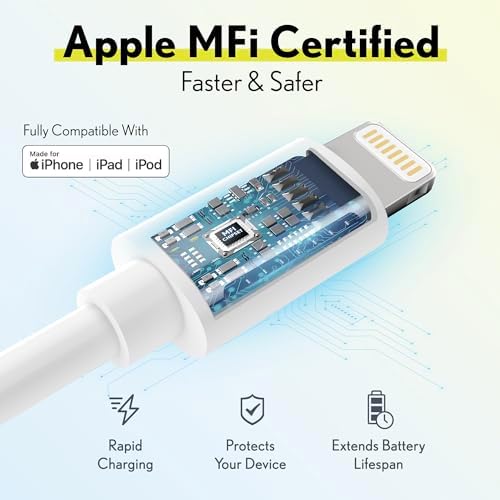 Overtime MFi Certified 4 ft Lightning Cable – Fast Charging USB-A to Lightning Connector for i Phone, i Pad, i Pod | Durable & Portable Charging Solution – Value Pack of 2 for Enhanced Compatibility and Convenience