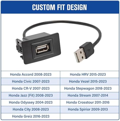 Elevate Your Honda Driving Experience with the Anina High-Speed USB Charger – Custom Male to Female Power Socket Adapter, Perfectly Designed for Civic, CR-V, Accord, Jazz, and Odyssey Models – Streamlined Flush Mount Dash Installation for Enhanced Device Charging Efficiency and Aesthetic Appeal