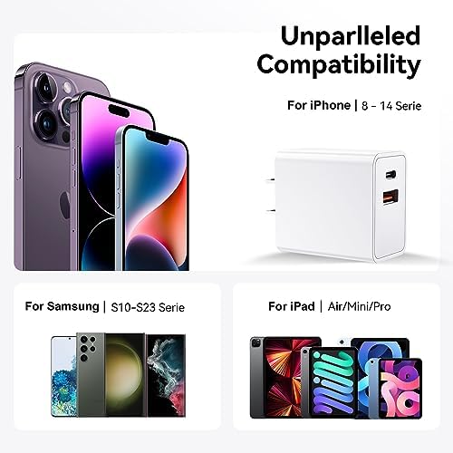 20 W Dual-Port USB C Wall Charger Block Adapter – Ultra-Fast Charging for i Phone 14/13/12/11 & Samsung Galaxy – Compact Quick Charge Power Adapter for Android – Enhanced Compatibility & Safety Features for All USB-C Devices