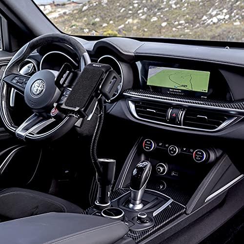 SOAIY 3-in-1 Cigarette Lighter Car Mount with Voltage Detector – Dual USB 3.1 A Charger, Flexible Gooseneck, and 360° Rotating Cradle for Enhanced Smartphone Compatibility (Fits 1.7-3.7 Inch Devices) – Ultimate Driving Convenience and Safety Solution