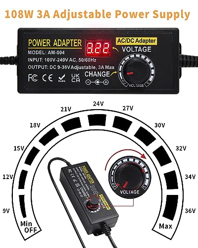 Versatile AOYADAISU 120 W Adjustable DC Power Supply with 14 Tips & Polarity Converter – Perfect for Fast Charging LED Strip Lights, Cameras, and More – 3 V-24 V Output with 5 A Maximum Current for Ultimate Compatibility and Performance