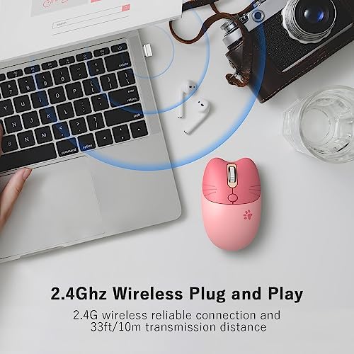 Adorable Pink Cat Wireless Silent Mouse – 2.4 GHz Plug and Play Optical Companion for Laptop & PC – Compact, Noise-Free Design Perfect for Home, Office, and Study Sessions – Cute Cat-Themed USB Nano Receiver Included