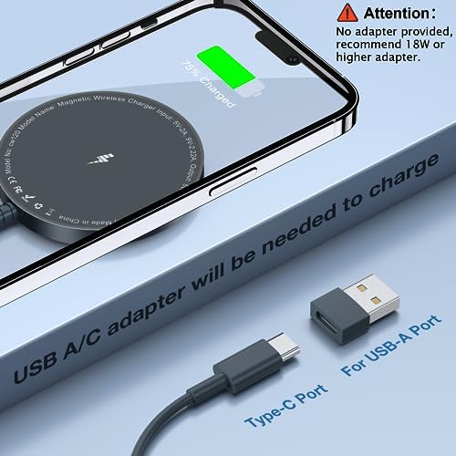 Magnetic Wireless Charging Pad for i Phone 16, 15, 14, 13, 12 & Air Pods 4-2 Pro – Ultra-Thin Aluminum Alloy Design with Strong Magnet for Secure Connection, USB-C/A Compatibility, Perfect for Desk & Travel – Elevate Your Charging Experience with Effortless Convenience and Style