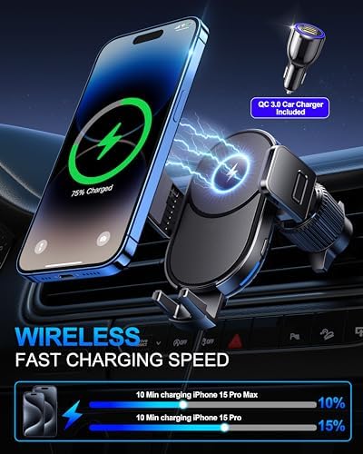 Elevate Your Driving Experience with the 15 W Fast Wireless Car Charger – Innovative Auto-Clamping Phone Holder for Effortless i Phone and Samsung Compatibility – Secure Air Vent Mount for Safe Charging and Enhanced Navigation