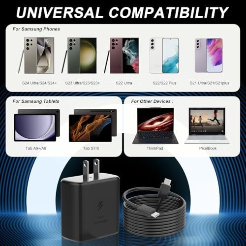 Samsung 45 W USB-C Wall Charger with 6.6 ft Cable – High-Speed Charging Solution for Galaxy S25 Series & Note Devices – Compact, Reliable, and Travel-Ready for Mobile Professionals Seeking Efficiency and Versatility