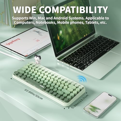 FELICON Retro Mini Wireless Bluetooth Keyboard – Portable 84-Key Typewriter Design for Android, i Pad, Windows & PC – Perfect Companion for Home & Office with Enhanced Compatibility and Rechargeable Battery