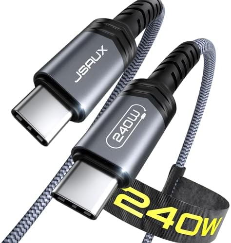 JSAUX 10 FT 240 W USB C to USB C Charging Cable – Premium Nylon Braided Fast Charger for Mac Book Pro, i Phone 16/16 Pro Max, Samsung Galaxy, Pixel – Enhanced Durability and Data Transfer Speeds – Ultimate Compatibility for Modern Devices