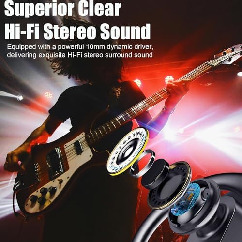 High-Performance Waterproof Bluetooth Earbuds with 82-Hour Battery Life, Ergonomic Earhooks & PU Leather Charging Case – Ideal Wireless Headphones for Gym, Running & Outdoor Activities with Hi-Fi Sound Quality and Built-in Mic for Seamless Connectivity