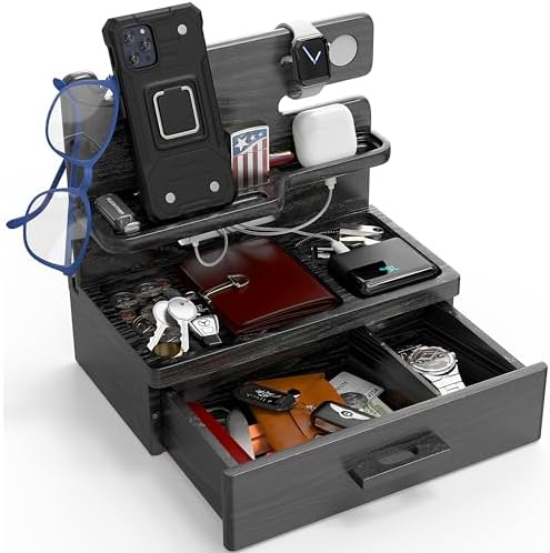 BarvA Phone Docking Station with Drawer Organizer | Night Stand Desk Charging Station | Upgraded Nightstand Organizer | Dresser Smart Watch Earbuds Phone Stand | Room Decor Gifts for Women Men Mom – Enhanced Compatibility and Speed