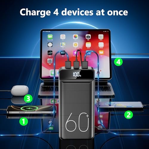 High-Capacity 60000 m Ah Power Bank with 22.5 W Fast Charging, 4 Device Outputs & 3 Input Options, LED Display & Built-in Flashlight – Ultimate Portable Charger for All Electronic Devices