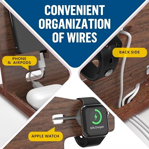 BarvA Wood Docking Station | Phone Stand & Desk Organizer | Night Stand Charging Station & Phone Holder | Portable Nightstand Organizer for Men’s Accessories | Ideal Gifts for Men – Enhanced Compatibility and Speed