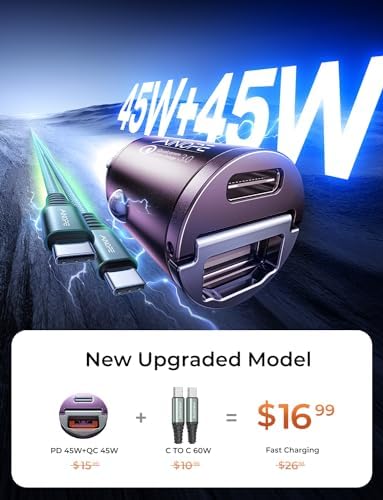 AINOPE 90 W Ultra-Fast Compact Car Charger with Dual USB-C Ports – Innovative Invisible Design for Seamless Integration in Vehicles, Perfect for Samsung Galaxy S25/S24 Ultra Plus & i Phone 16/15/14/13/12 Pro Max – Enhance Your Charging Experience on the Go