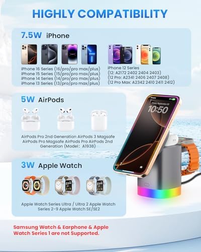 Travel-Ready Joy Geek 3-in-1 Wireless Charging Station – Fast Mag-Safe Charger for i Phone 16-12 Series, Apple Watch Series 10-2, and Air Pods Pro – Ultimate Compatibility and Speed for On-the-Go Lifestyle