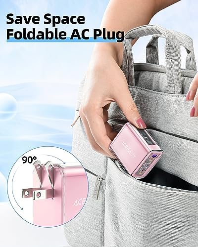 ACEFAST PD65 65 W 3-Port USB C Fast Charging Power Adapter – Sleek Pink Foldable Charger for i Phone, i Pad & Laptops – Efficient Multi-Device Rapid Charging Solution for Tech Enthusiasts – Compact and Portable Design for On-the-Go Power Needs