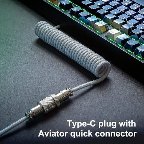 GUNMJO Pro Custom Coiled USB C Cable for Gaming Keyboards – Premium Double-Sleeved Mechanical Keyboard Accessory with Detachable Metal Aviator, 1.5 m USB-C to USB-A in Sleek Carbon Black – Ultimate Speed, Durability, and Aesthetic Upgrade for Gamers