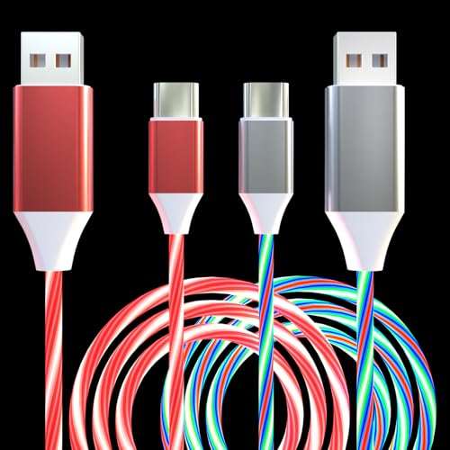 Illuminate Your Charging Routine with the 2-Pack LED USB C Charging Cable – Fast Charge Type C Cord for Samsung Galaxy S21, S20, S10, S9, S8, Note 20 & LG V30, V20, G6 – Vibrant Red & Colorful 39-Inch Design for Enhanced Visibility and Durability