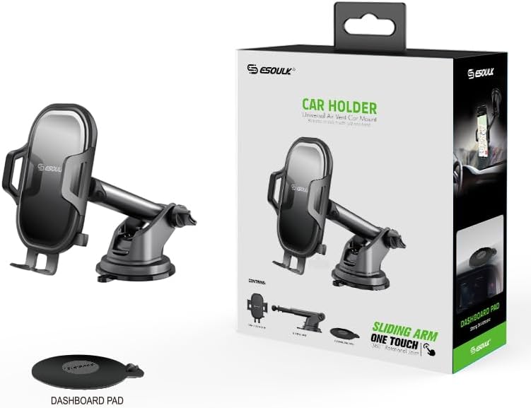 Esoulk Secure Grip 360° Rotating Car Phone Holder with Strong Suction Cup & Adjustable Long Arm – Universal Compatibility for i Phone, Samsung, Android & GPS – Enhanced Safety & Convenience for Drivers