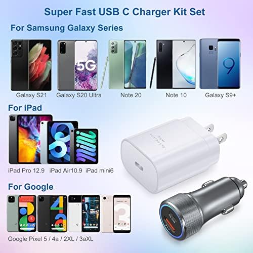 Bangfun 25 W Dual-Port USB-C Car Charger with 2 x 6.6 ft Cables – Ultra-Fast Charging for Samsung Galaxy S24/S23/S22/S21/S20 FE – Compact, Reliable, and Versatile Power Solution for On-the-Go Devices