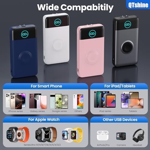 Ultimate 40800 m Ah Portable Power Bank – All-in-One Charging Solution with Built-in Cables, Wall Plug, and Apple Watch Charger – 6-in-1 QC4.0 25 W USB-C Fast Charging for i Phone 16/15/14, Galaxy & More – LCD Display for Real-Time Battery Monitoring and Enhanced Compatibility