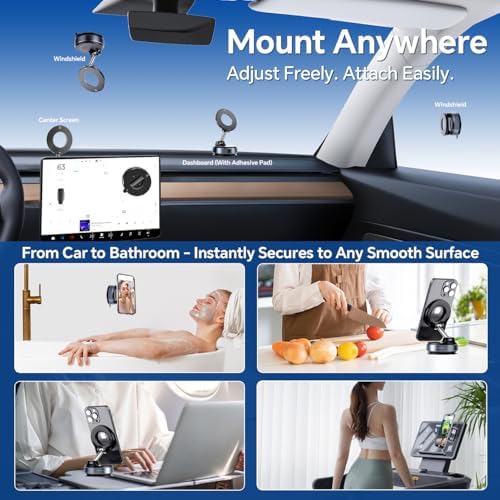 Vacuum Suction Cup Magnetic Phone Holder, Upgraded 360° Adjustable Magnetic Suction Cup Phone Mount for Car/Gym/Mirror/Smooth Surface, for iPhone, Android Smartphones(Black) – Enhanced Compatibility and Speed