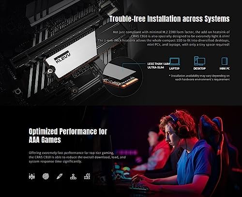 Unleash Lightning-Fast Performance with KLEVV CRAS C910 1 TB NVMe SSD – M.2 2280 Internal Drive with Heatsink for Laptops & Desktops – Experience Up to 5000 MB/s Speeds, Ideal for Gamers and Creators – PCIe Gen4 x4 Enhanced Compatibility & Reliability
