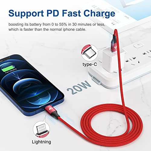 Aiminu 6 ft USB C to Lightning Cable 2-Pack – Rapid Charging Solution for i Phone 13, 12, 11 Pro Max, and More – MFi Certified Braided Type C Charging Cord for Enhanced Durability and Compatibility – Perfect for Fast Power Delivery up to 20 W