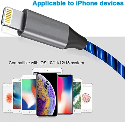 Illuminate Your Charging Experience: MFi Certified 6 ft LED Light Up Lightning Cable for i Phone 14/13/12/11/11 Pro/Max/XS/XR/X/6/7/8 – Fast Charging & High-Speed Data Sync in Vibrant Purple – Optimal Durability & Enhanced Compatibility for Effortless Connectivity