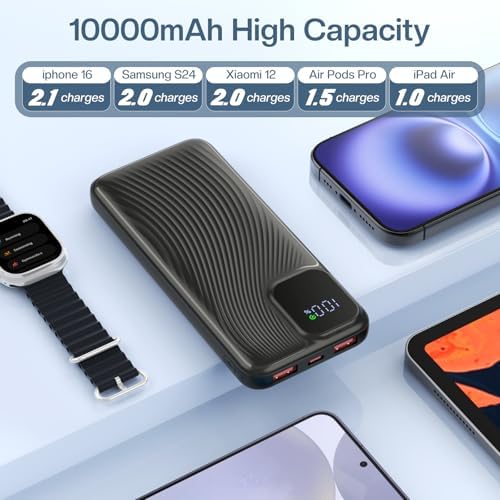 Ultra-Fast 10,000 m Ah Portable Power Bank with USB-C Compatibility – Sleek Battery Pack with LED Display for i Phone 16/15/14/13 Pro, Samsung S24, Google Devices, and i Pads – Your Essential On-the-Go Charging Solution
