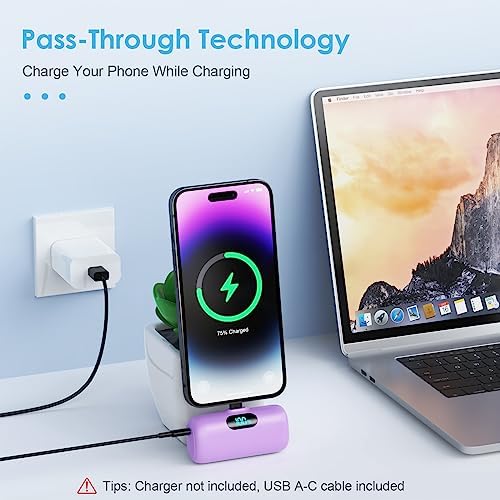 Compact Pink Portable Charger for i Phone – 5000 m Ah PD Fast Charging Power Bank, Lightweight Mini Battery Pack Compatible with i Phone 14/14 Pro Max/13/13 Pro/12 Pro/11/XS/XR/X/8/7/6 – Stylish and Versatile Backup Solution for On-the-Go Power