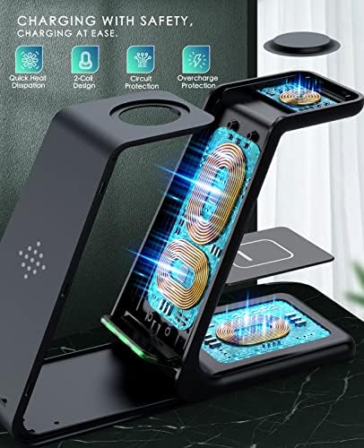 Sleek Pink 3-in-1 Wireless Charging Station: Fast Desk Charger for i Phone 16/15/14/13/12 Pro Max, Apple Watch Series 10-3, and Air Pods 4/3/2 Pro – Enhanced Compatibility & Space-Saving Design for Effortless Charging Efficiency