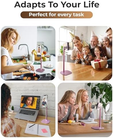 Cooper ChatStand Adjustable Cell Phone Stand for Desk & Video Recording, Rotating Cell Phone Holder for Desk for All iPhone, Samsung, Android, 9-14″ Face-Level Metal Desktop Tripod (Frost White) – Enhanced Compatibility and Speed