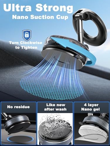 Ultimate 360° Nano Gel Magnetic Car Phone Holder – Unrivaled Suction Power & Magnetic Grip for i Phone 16 Pro Max – Enhanced Magsafe Compatibility with Customizable Angles for Effortless Navigation & Easy Residue-Free Installation