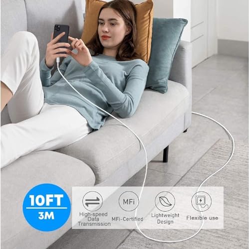 Enhanced Charging Trio: MFi Certified Fast Charger Pack for i Phone – 3 Quick Charging Blocks & 10 ft USB-C to Lightning Cable for Models 14, 13, 12, 11, X – Unmatched Speed and Versatility for Seamless Power Solutions