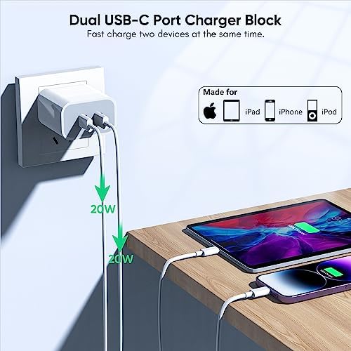 20 W Dual-Port Fast Charger for i Phone 15/16 Pro Max – 2-Pack with 10 FT USB-C Cables | High-Efficiency Charging Adapter for i Pad Pro/Air | Compact & Lightweight Design for Ultimate Portability and Performance