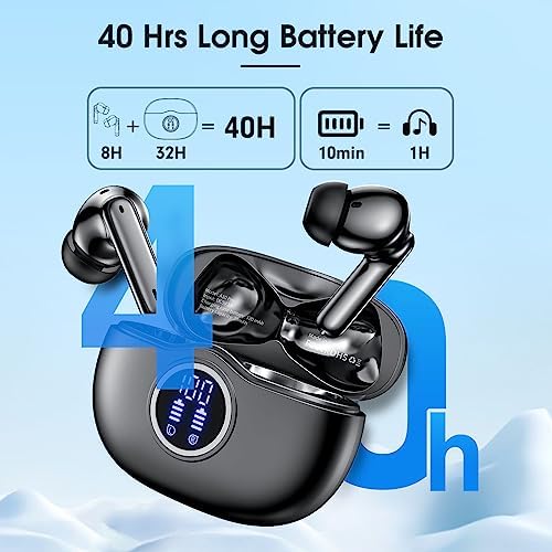 Unleash Superior Audio Performance with Sea Blue Wireless Earbuds – Featuring Bluetooth 5.3 for Rapid Connection, 40-Hour Endurance, Deep Bass Enhancement, and Noise Cancelling Technology – IP7 Waterproof for All-Weather Use with i Phone & Android Compatibility