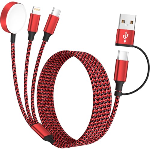 Travel Essentials 3-in-1 Charging Cable for Apple Watch & i Phone | Versatile 5 FT USB A/C to Type C Charger | Fast-Power Solution for Modern Travelers | Ultra-Lightweight & Portable Dual Compatibility | Convenient 2-Pack for Effortless Charging on the Go
