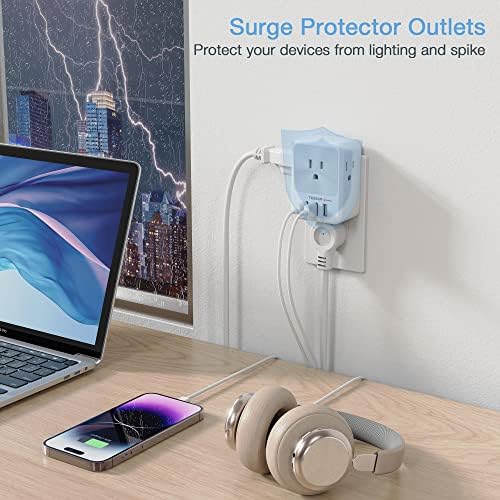 TESSAN Versatile 4-Outlet Surge Protector with 3 Fast USB Charging Ports (2 USB-C) – Ultimate Wall Outlet Extender for Home, Office, and Dorm – Maximize Device Connectivity with Superior Safety Features and Compact Design