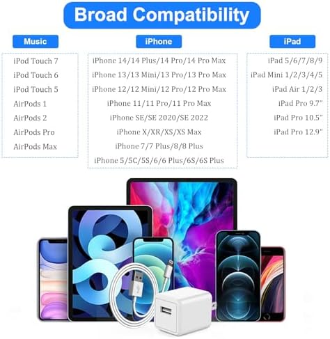 Apple MFi Certified 10 ft Lightning Charger Cable – Dual Pack Fast Charging Cords with USB Wall Adapters for i Phone 14/13/12/11 Pro Max/SE/i Pad – Ultimate Convenience & Speed for All Lightning Devices
