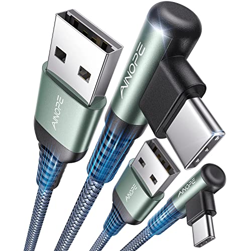 AINOPE Right Angle USB C Cable – 2-Pack (10 ft + 10 ft) Fast Charging 3.1 A Nylon Braided Charger for Enhanced Device Compatibility, Ideal for Gaming and Multitasking, Durable Black Design