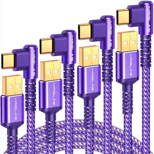 MRGLAS 3.2 A USB-C Charger Cable Pack – Versatile 4-Pack with Right Angle Design (10 FT, 6.6 FT, 3.3 FT, 1.6 FT) for Fast Charging i Phone 16/15, Samsung S10/S9, LG Smartphones – Durable Braided USB A to Type C Cords for Enhanced Performance and Compatibility