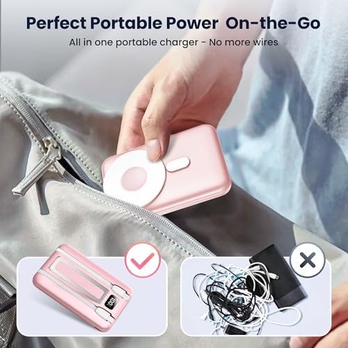 Sleek Pink Wireless Power Bank – 10,000 m Ah Magnetic Charger with PD 15 W Fast Charging, Lightning & USB-C Compatibility for i Phone 16 Pro Max/15/14 Series & Android Devices – Ultimate Portability & Enhanced Charging Speed