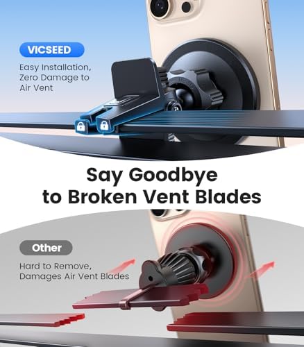 VICSEED Mag Safe Car Mount – Ultimate Magnetic Phone Holder for i Phone 16 Pro Max, 15, 14, 13, 12 Plus & Mini | 360-Degree Adjustable Vent Clip for Enhanced Safety & Convenience | Powerful Magnet for Unmatched Stability & Effortless Hands-Free Navigation | Sleek Design for Modern Vehicles
