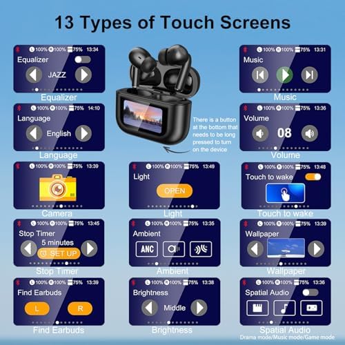 Advanced Touchscreen Bluetooth 5.4 Earbuds | Ultimate Wireless Smart Headphones with 40-Hour Battery Life | Exceptional ANC & ENC Noise Cancellation for Unmatched Audio Clarity | Intuitive Touch Controls for Seamless i OS & Android Integration | Sleek Black Design for Everyday Versatility and Comfort