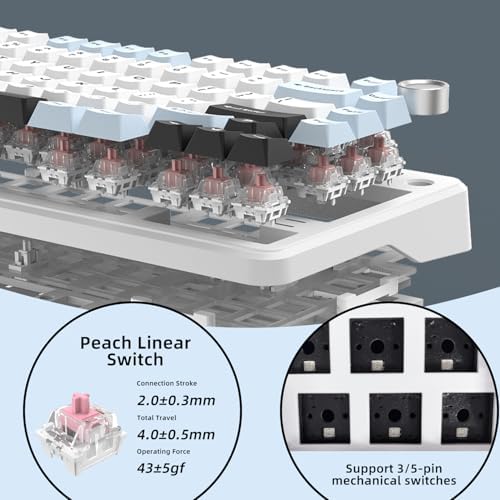 Elevate Your Gaming and Typing with the 75% Wired Hot Swappable Mechanical Keyboard – Customizable RGB Backlighting, Ergonomic Design, and Metal Volume Knob for Ultimate Control (Peach Linear Switch) – Perfect for Gamers and Professionals Alike!