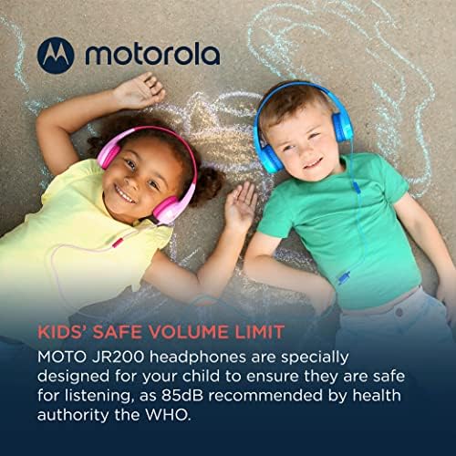 Motorola Moto JR200 Kids Over-Ear Headphones – Safe 85 d B Volume-Limited Design with Built-in Microphone & Audio Splitter – Comfortable, Durable Headphones for School, Home, and Travel in Vibrant Blue for Young Listeners