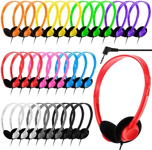 Yunsailing 30-Pack Classroom Headphones – Lightweight & Durable On-Ear Headsets with 3.5 mm Jack for Engaging Learning – Cheerful Light Yellow Color for Students and Teachers in Educational Settings