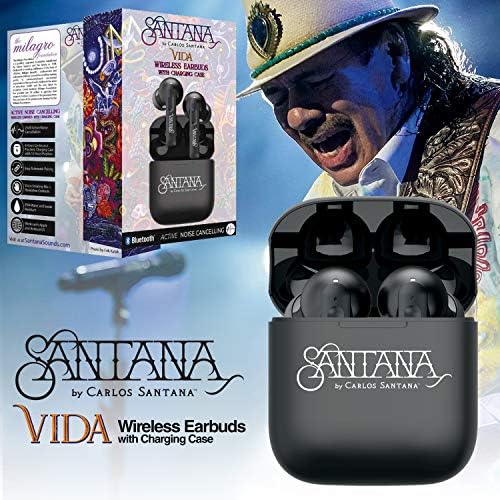 SANTANA BY CARLOS SANTANA Rio Wireless Bluetooth Earbuds – Immersive Sound Quality with 64-Hour Playback, 100-Hour Standby, IPX5 Waterproof Rating, Compact USB Charging Case, LED Battery Indicator & Voice Assistant Support – The Definitive Audio Solution for Active Lifestyles in Elegant Black