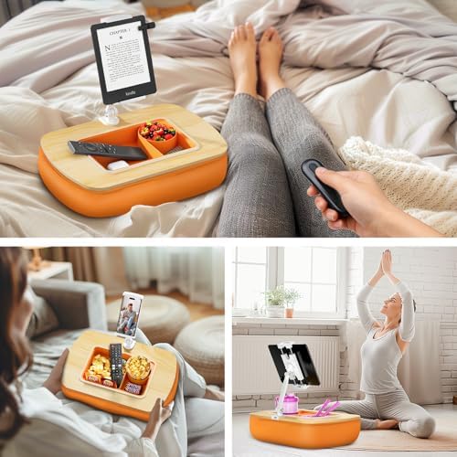 Ultimate Comfort Lap Beanbag Tablet Pillow Stand with Integrated Snack Bowl – Adjustable 360° Rotating i Pad Holder for 4.7″-13″ Devices – Perfect for Hands-Free Reading and Relaxation on Bed, Couch, or Recliner in Stylish Gray – Enhance Your Leisure Experience Today!